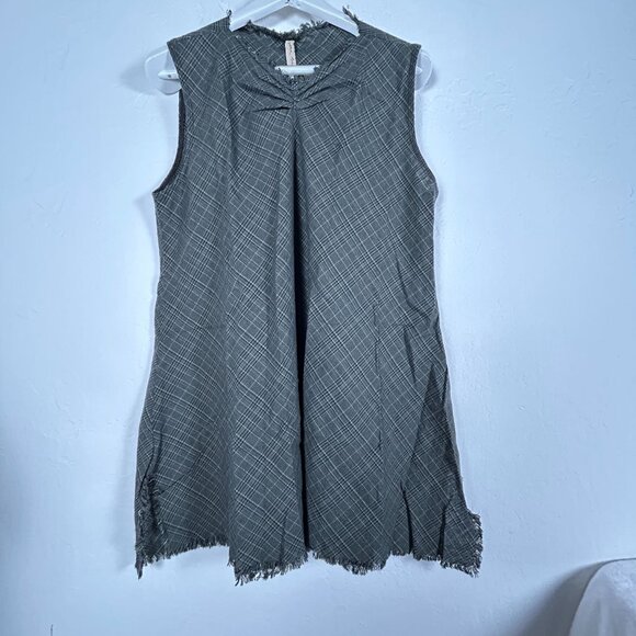 Cynthia Ashby Womens Flin Plaid Tunic Top Large Fringed Hem Sleeveless New